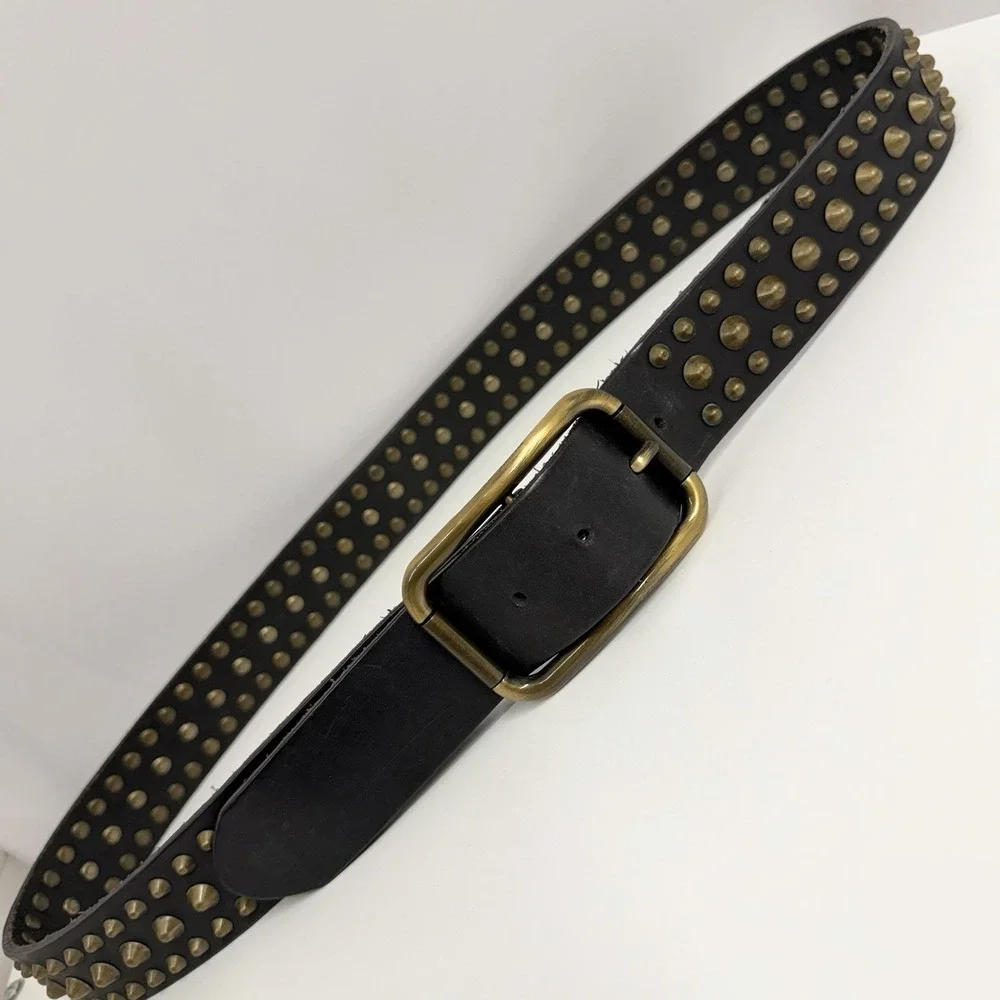 Unisex Dolce & Gabbana Leather Heavily Studded Belt Black & Bronze Size 100 46